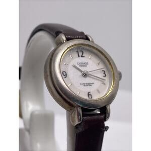 Vintage Carriage Womens Silver Leather Band Watch Works New Battery